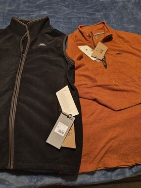 Trespass Black Fleece Vest with Rust Orange Quarter-Zip Pullover